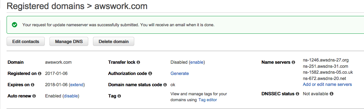 How to delegate a DNS Domain from AWS to Azure - Name server succesfuly submitted