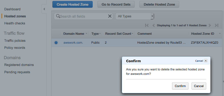 How to delegate a DNS Domain from AWS to Azure - Delete the hosted zone