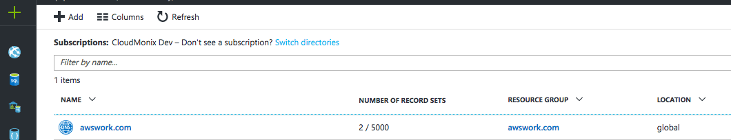 How to delegate a DNS Domain from AWS to Azure - DNS zone was created and two default record sets