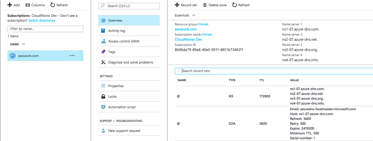 How to delegate a DNS Domain from AWS to Azure - Azure DNS update the information on Route 53 registrar