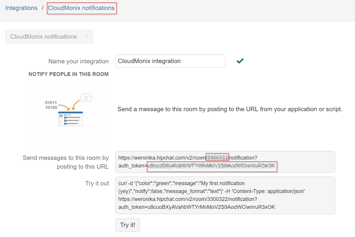 Authorize Receiving Netreo notifications in HipChat