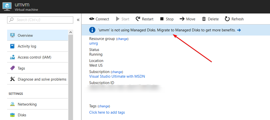 overview-pane - Migrate To Managed Disks In The Azure Portal