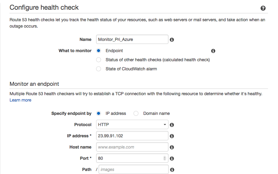 Amazon Route 53 - Configure health Check